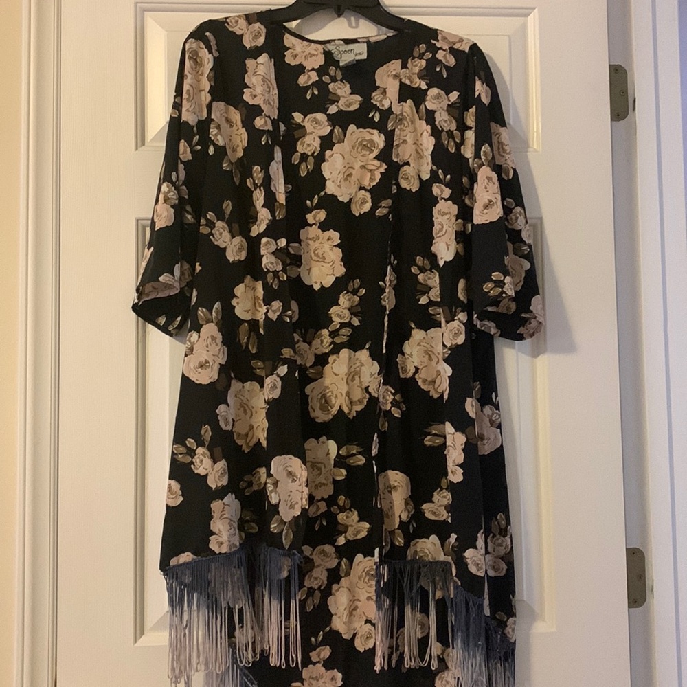 Long floral cardigan.